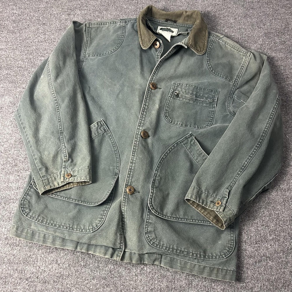 Vintage L.L. Bean Jacket Mens Large Green Canvas Chore Barn Workwear Field Coat